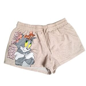 Tom And Jerry Lounge Shorts Womens M Beige Drawstring Cartoon Retro Sleepwear